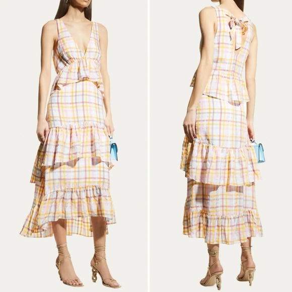 Cinq a Sept Astor Plaid Print Long Dress Size 6 - Picture 3 of 12